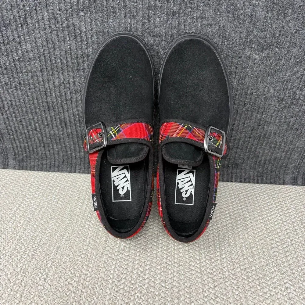 Vans Style 47 Creeper Black Tartan Plaid Buckle Suede Shoes Women’s 6.5